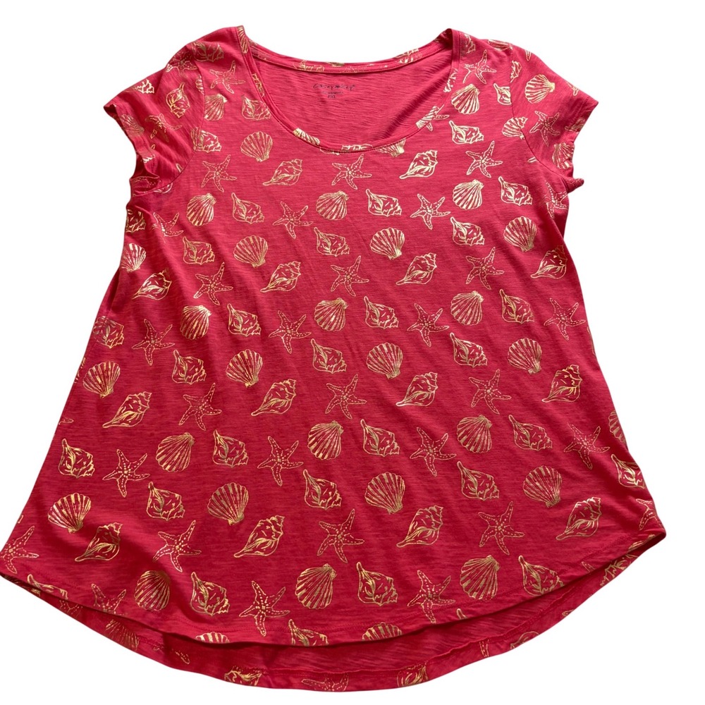 Casey Key Pink Gold Metallic Seashell Starfish T-Shirt PXL Cotton Modal Nautical